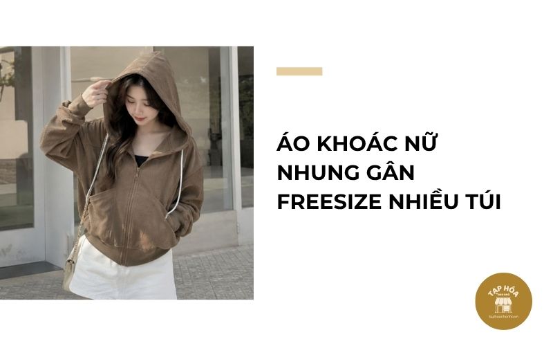 Áo khoác nữ nhung gân freesize nhiều túi