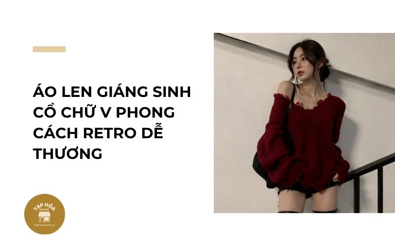 Áo len Giáng sinh cổ chữ V phong cách retro dễ thương