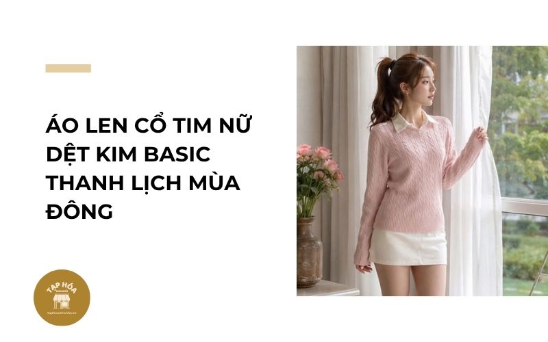 Áo len cổ tim nữ dệt kim basic thanh lịch mùa đông