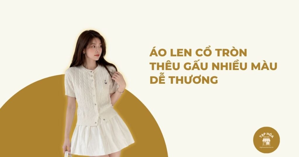 Áo len cổ tròn thêu gấu nhiều màu dễ thương