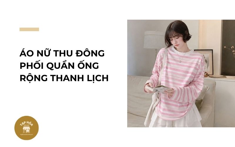Áo nữ thu đông phối quần ống rộng thanh lịch