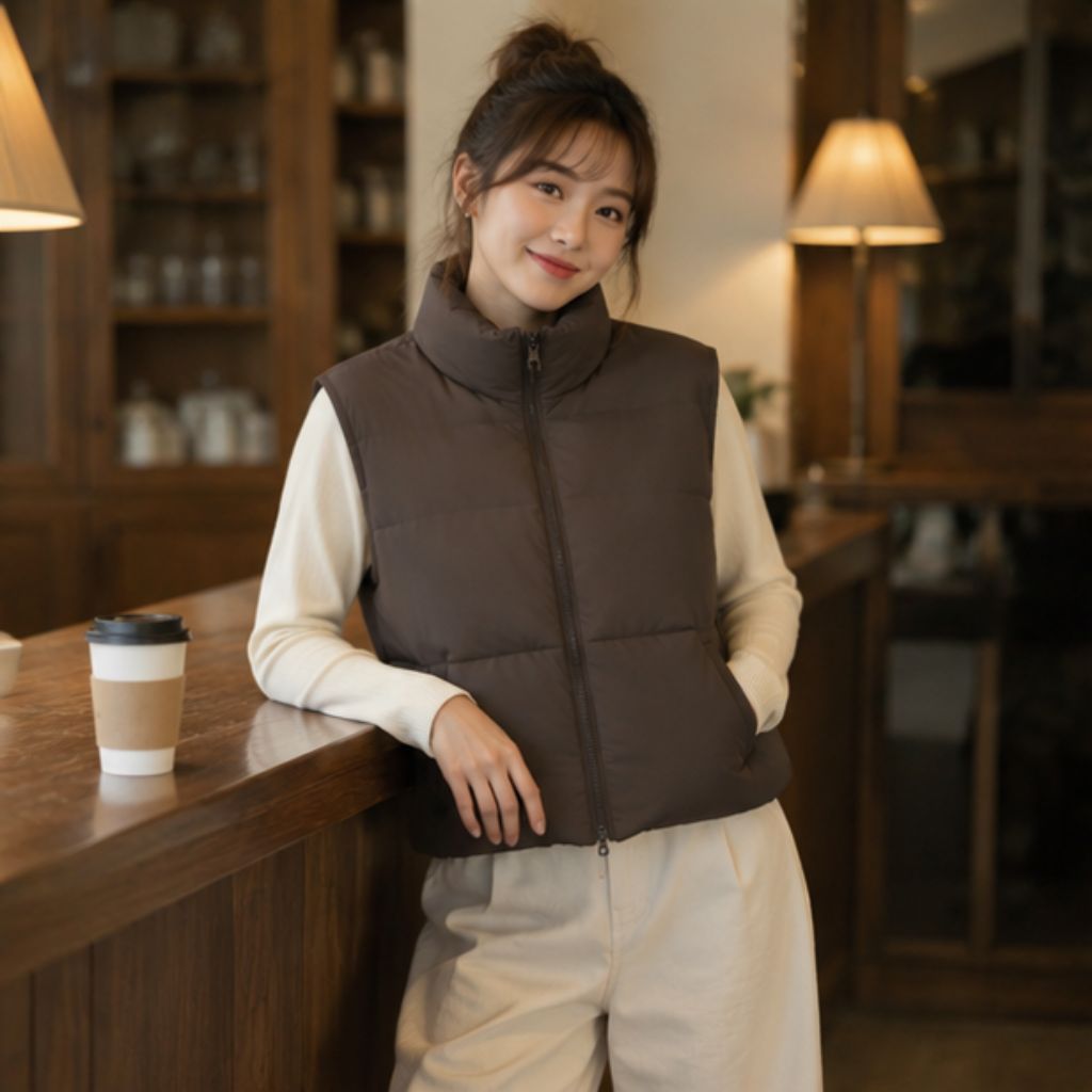 Áo phao gile nam nữ ZUTEE form rộng cổ cao túi sườn - Ảnh 4