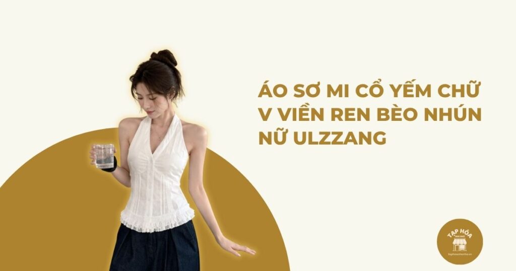 Áo sơ mi cổ yếm chữ V viền ren bèo nhún nữ Ulzzang