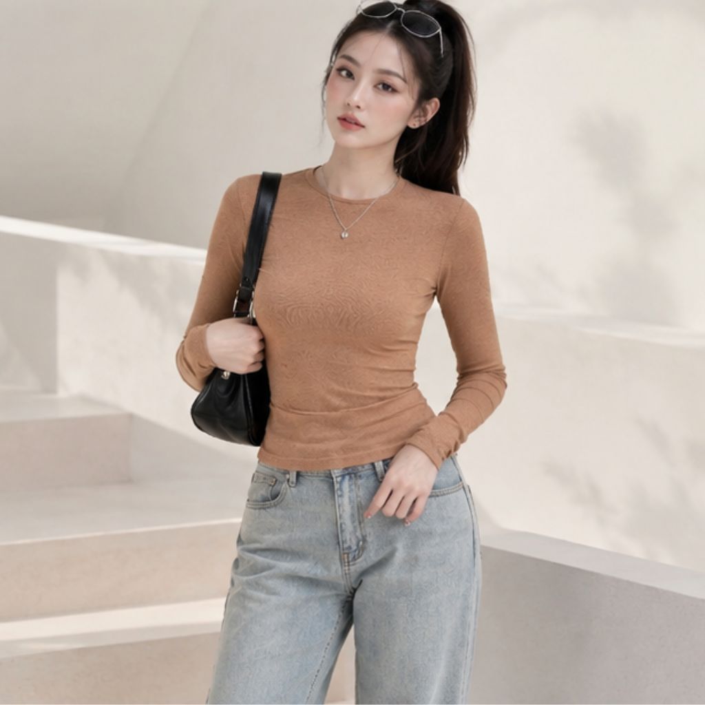 Áo thun KAYLIN tay dài form Basic mềm nhẹ thu đông 2025 - Ảnh 3