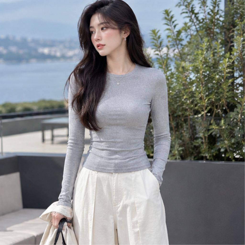 Áo thun KAYLIN tay dài form Basic mềm nhẹ thu đông 2025 - Ảnh 2