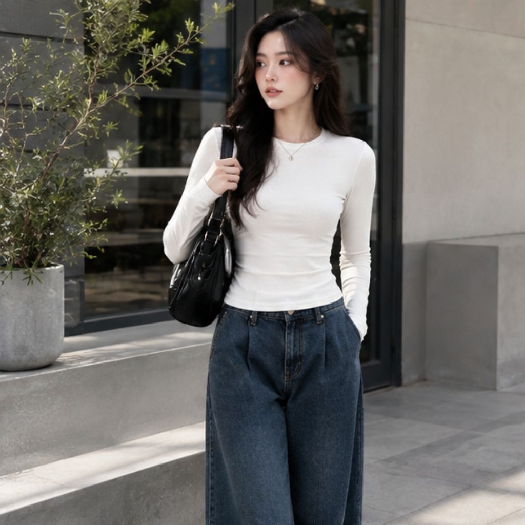 Áo thun KAYLIN tay dài form Basic mềm nhẹ thu đông 2025