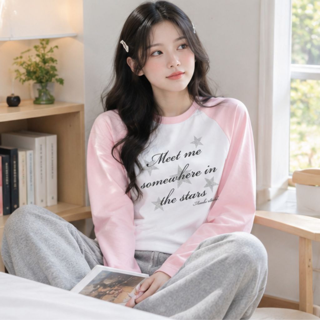 Áo thun boxy tay dài raglan phối chữ Hàn Quốc Miucho trẻ trung - Ảnh 2