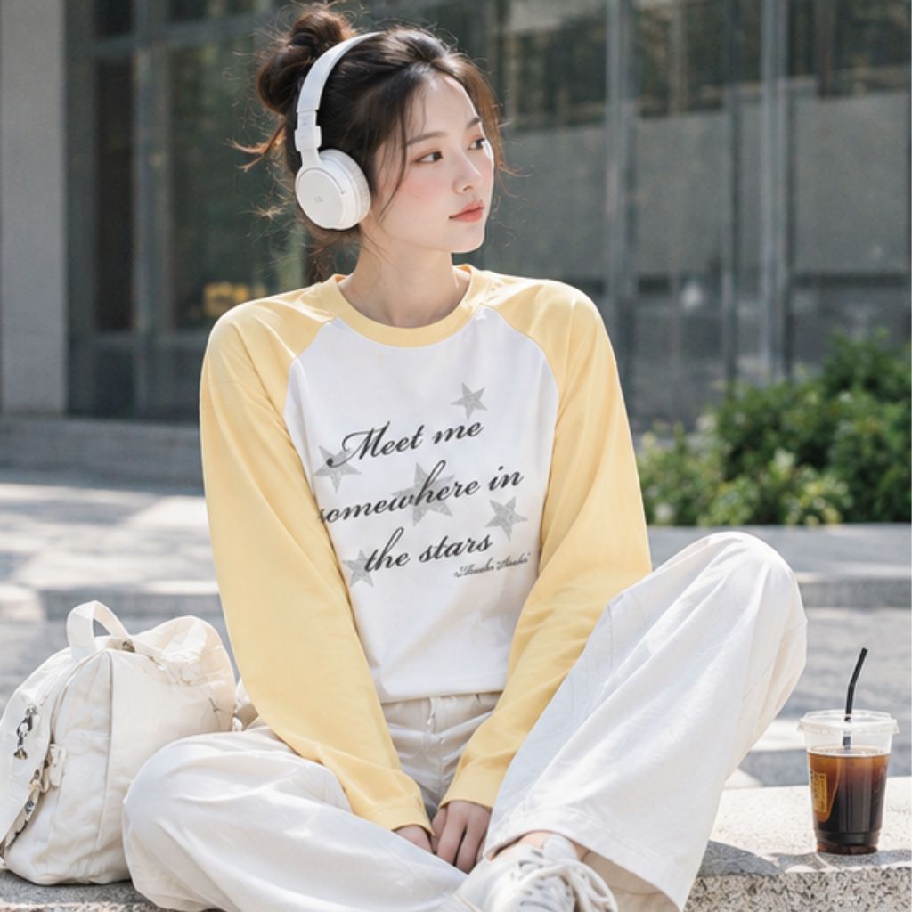 Áo thun boxy tay dài raglan phối chữ Hàn Quốc Miucho trẻ trung - Ảnh 4