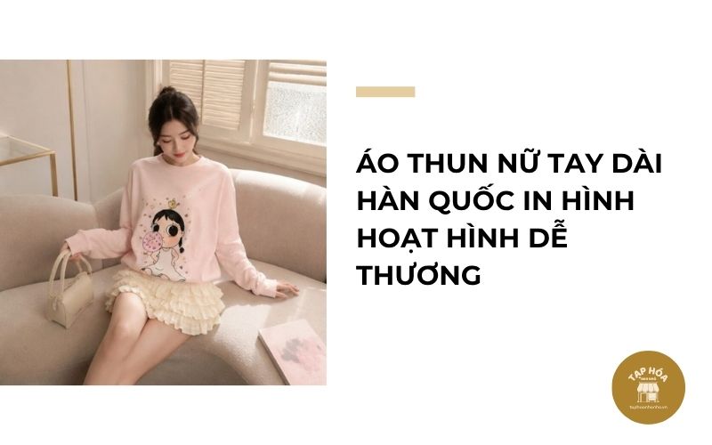 Áo thun nữ tay dài Hàn Quốc in hình hoạt hình dễ thương