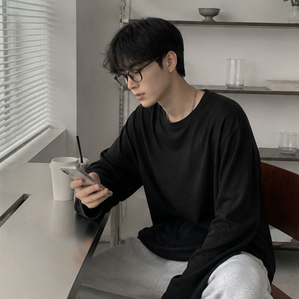 Áo thun tay dài basic cotton xước form rộng unisex nam nữ - Ảnh 2