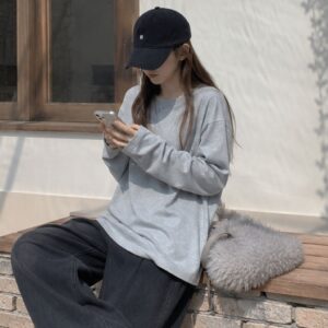Áo thun tay dài basic cotton xước form rộng unisex nam nữ