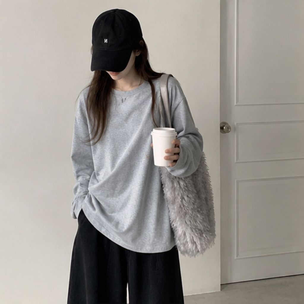 Áo thun tay dài basic cotton xước form rộng unisex nam nữ - Ảnh 3