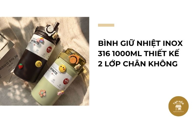 Bình giữ nhiệt inox 316 1000ml thiết kế 2 lớp chân không