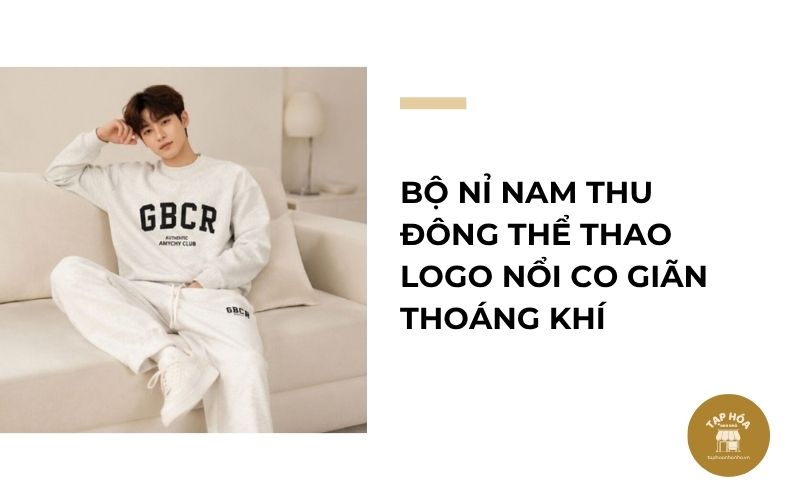 Bộ nỉ nam thu đông thể thao logo nổi co giãn thoáng khí