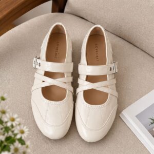 Giày Mary Jane nữ đế bệt quai đan chéo mũi tròn N66