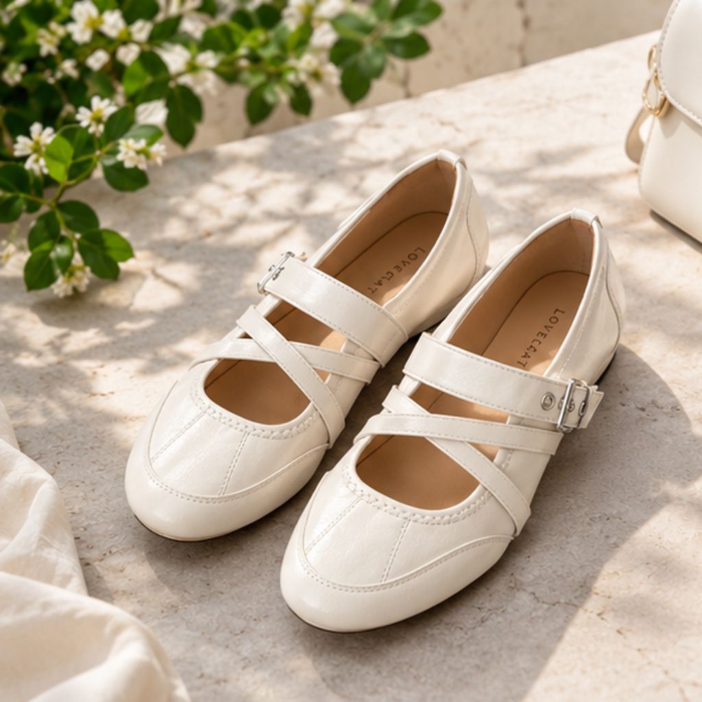 Giày Mary Jane nữ đế bệt quai đan chéo mũi tròn N66 - Ảnh 2