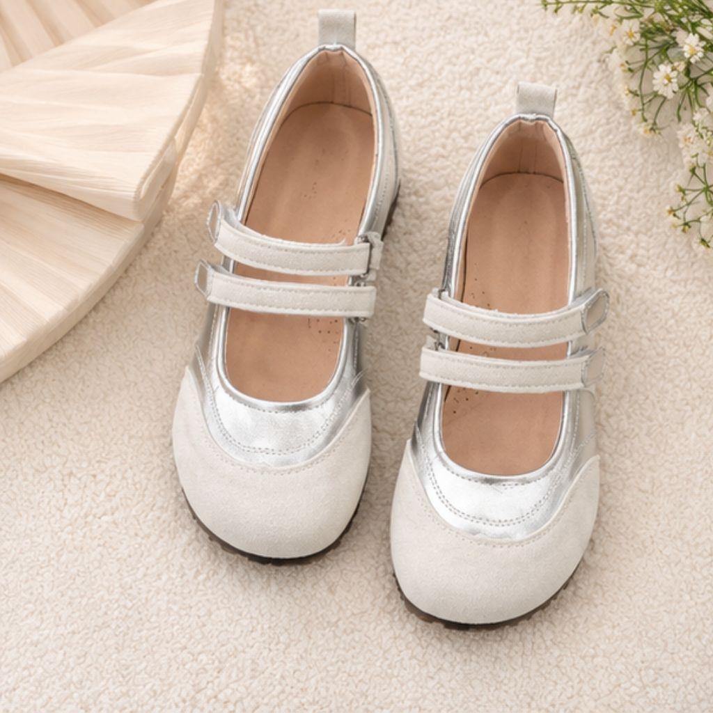 Giày Mary Jane nữ hai quai N49 N62 phối màu kem bạc - Ảnh 2