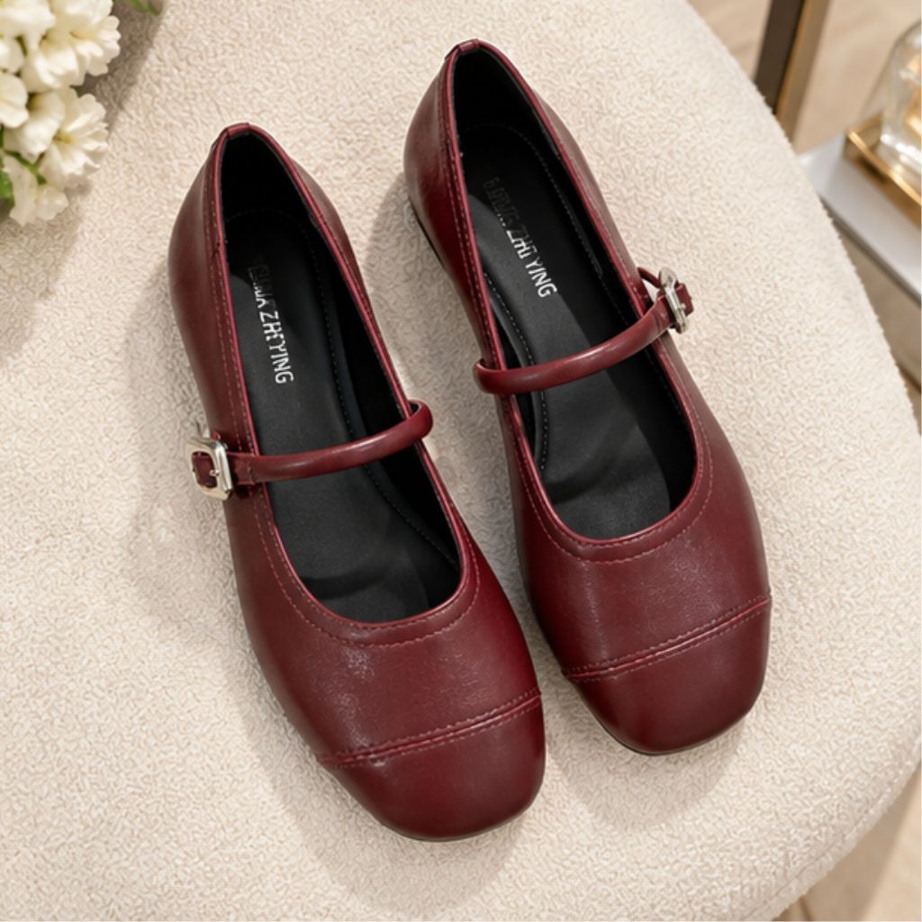 Giày búp bê Mary Jane nữ đế bệt mũi tròn quai ngang - Ảnh 4