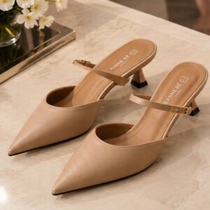 Guốc dép nữ cao gót mũi nhọn quai kép 5cm 7cm