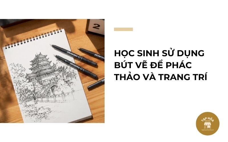 Học sinh sử dụng bút vẽ để phác thảo và trang trí