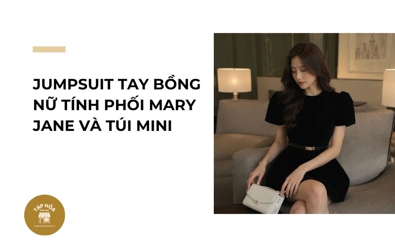 Jumpsuit tay bồng nữ tính phối Mary Jane và túi mini