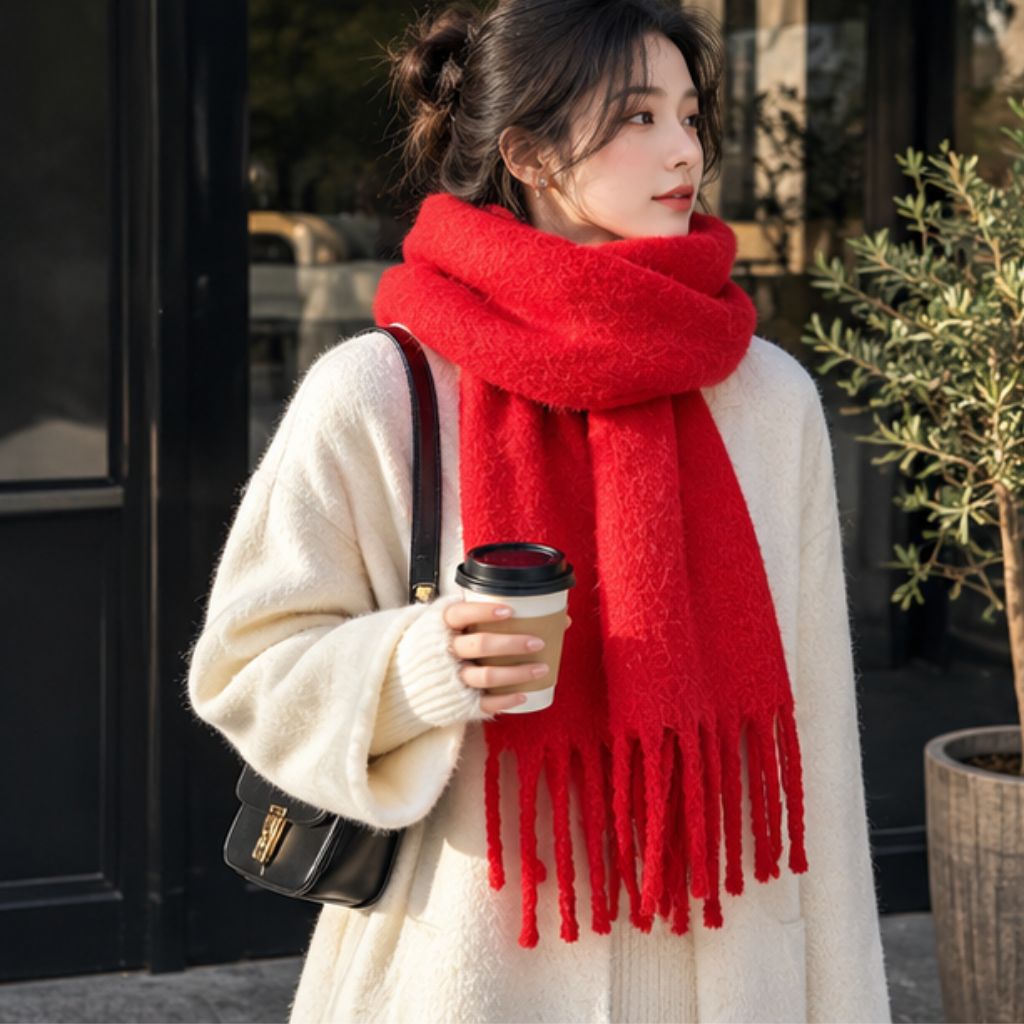 Khăn len unisex nam nữ giả cashmere phong cách Hàn Quốc - Ảnh 2