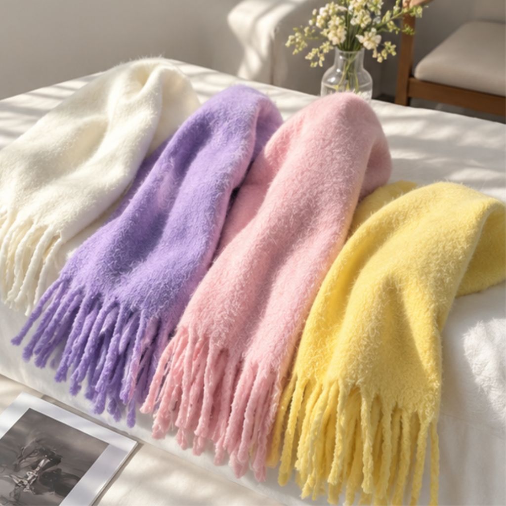 Khăn len unisex nam nữ giả cashmere phong cách Hàn Quốc - Ảnh 4