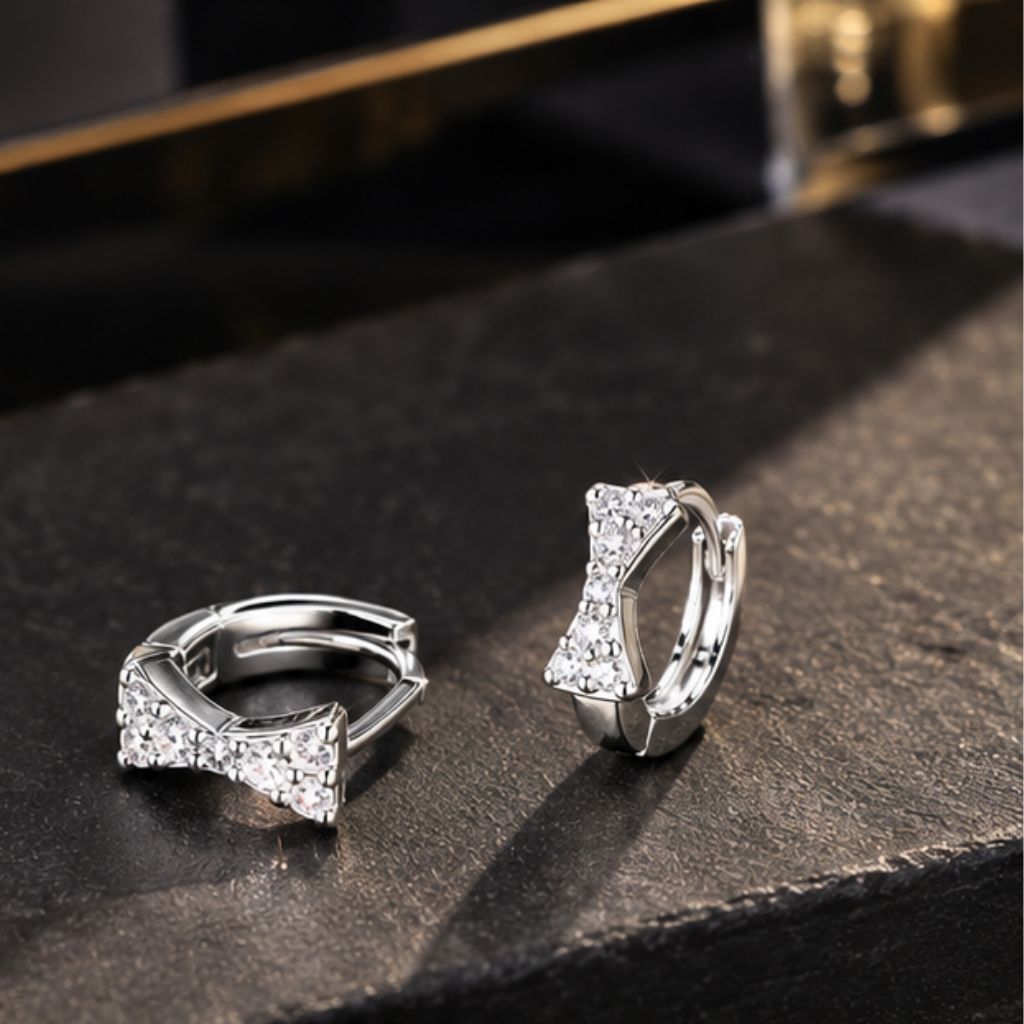 Khuyên tai bạc nữ 925 Tien Jewelry hình nơ đính đá - Ảnh 2