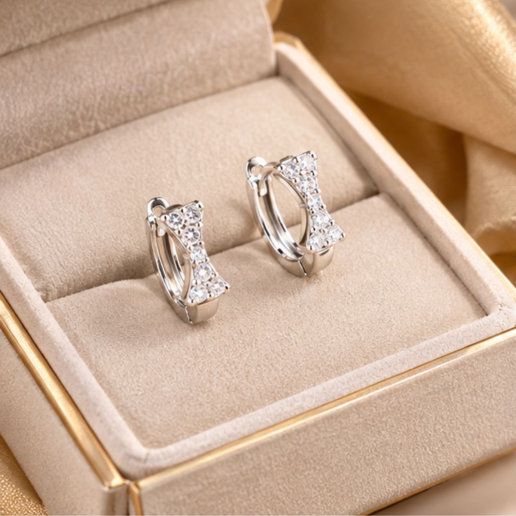 Khuyên tai bạc nữ 925 Tien Jewelry hình nơ đính đá - Ảnh 3