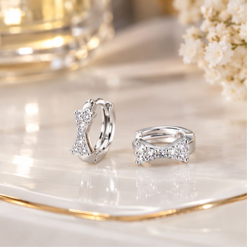 Khuyên tai bạc nữ 925 Tien Jewelry hình nơ đính đá - Ảnh 4