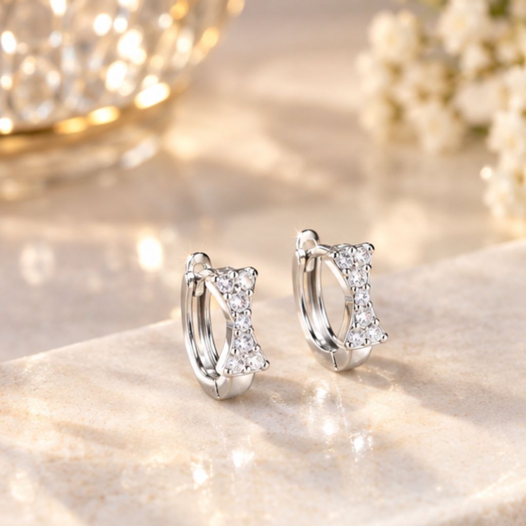 Khuyên tai bạc nữ 925 Tien Jewelry hình nơ đính đá