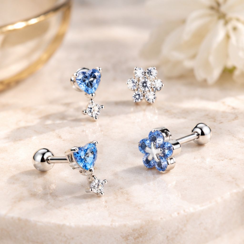 Khuyên tai đá mini COCKSTOCK thép y tế 316L nhiều màu