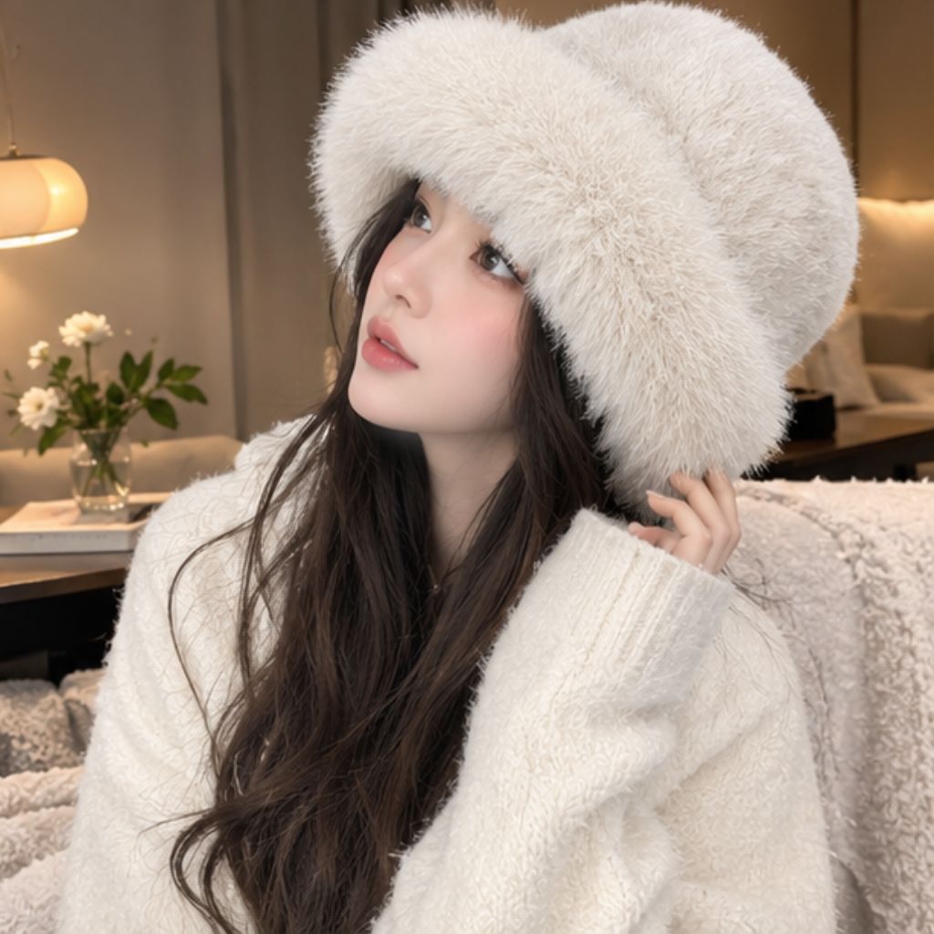 Mũ len nữ viền lông mềm mịn ML03 ấm áp mùa đông