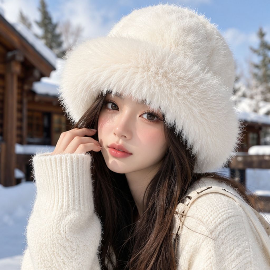 Mũ len nữ viền lông mềm mịn ML03 ấm áp mùa đông - Ảnh 4