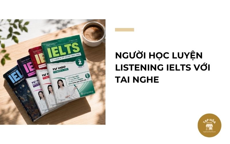 Người học luyện Listening IELTS với tai nghe