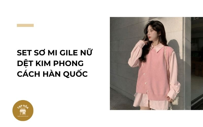 Set sơ mi gile nữ dệt kim phong cách Hàn Quốc