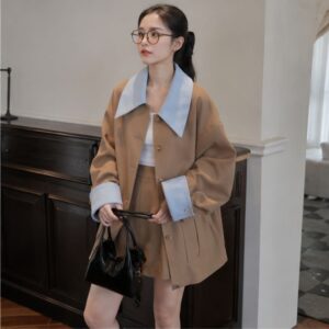 Set váy nữ sang chảnh áo khoác kaki phối chân váy chữ A