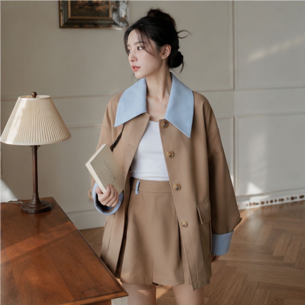 Set váy nữ sang chảnh áo khoác kaki phối chân váy chữ A - Ảnh 3