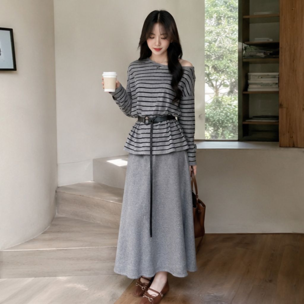 Set váy thu đông nữ kèm đai dáng ôm trẻ trung thanh lịch - Ảnh 2
