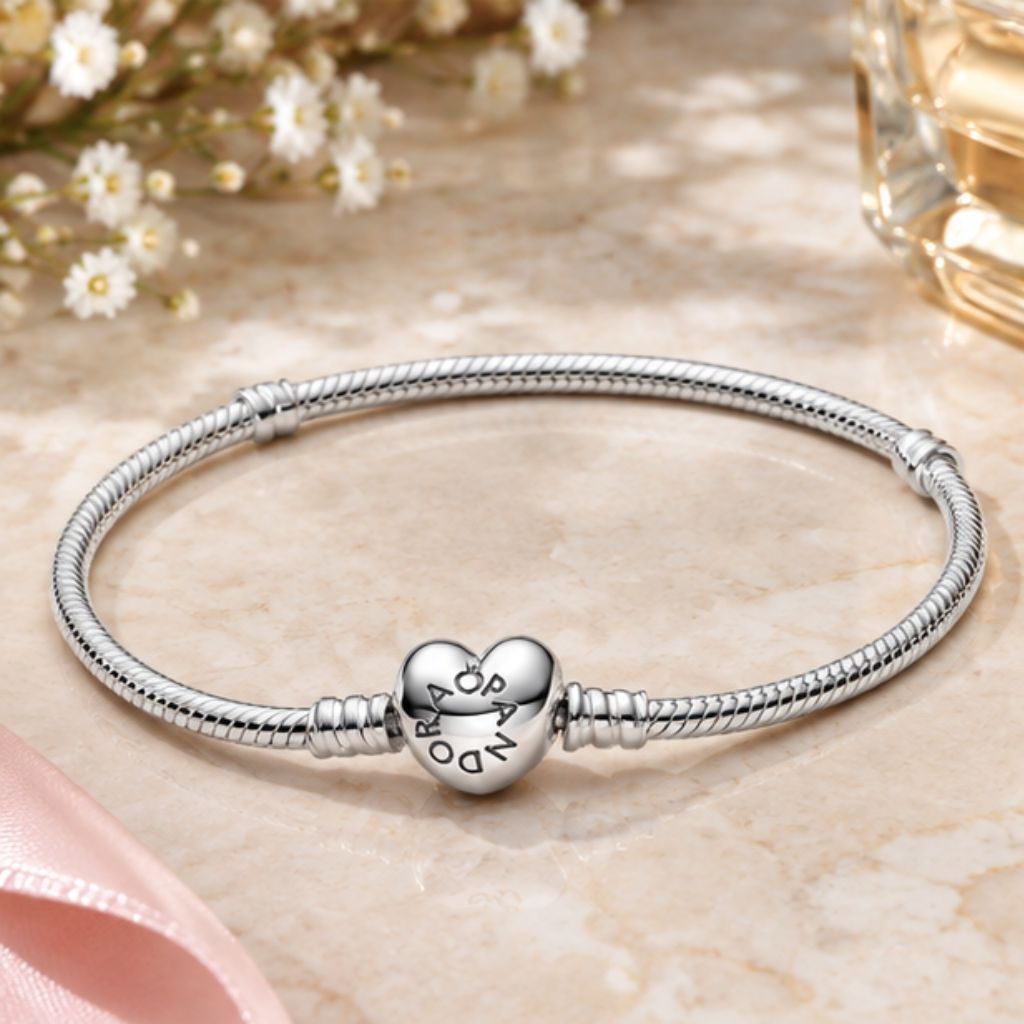 Vòng tay bạc Pandora Moments 590719 dây rắn khóa trái tim - Ảnh 4