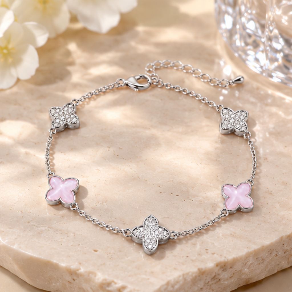 Vòng tay cỏ 4 lá nữ CHERISH charm hồng xà cừ DECOCO - Ảnh 4