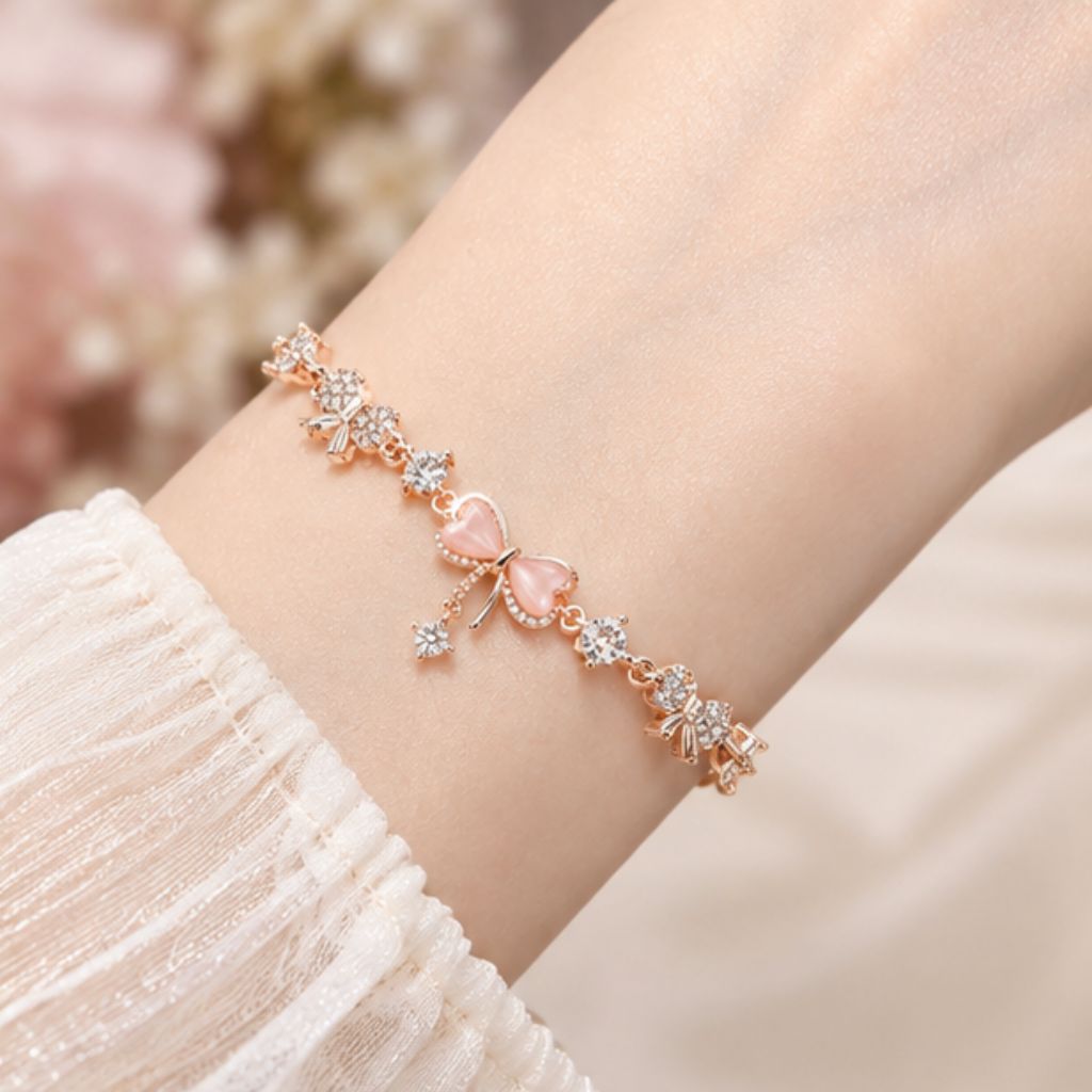Vòng tay nơ nữ MIRA đính đá mắt mèo DECOCO thanh lịch - Ảnh 3