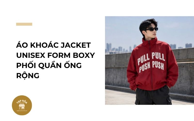 Áo khoác jacket unisex form boxy phối quần ống rộng
