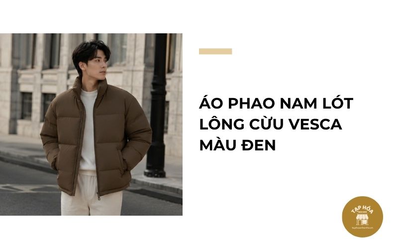 Áo phao nam lót lông cừu VESCA màu đen