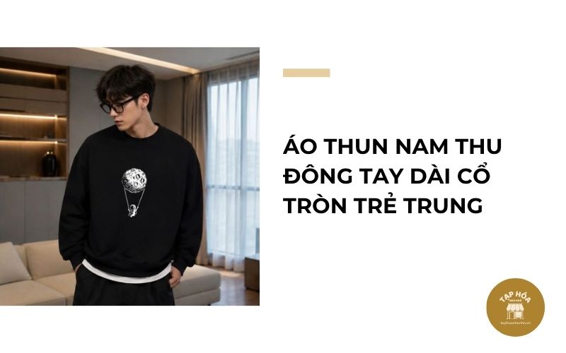 Áo thun nam thu đông tay dài cổ tròn trẻ trung