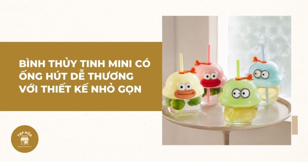 Bình thủy tinh mini có ống hút dễ thương với thiết kế nhỏ gọn