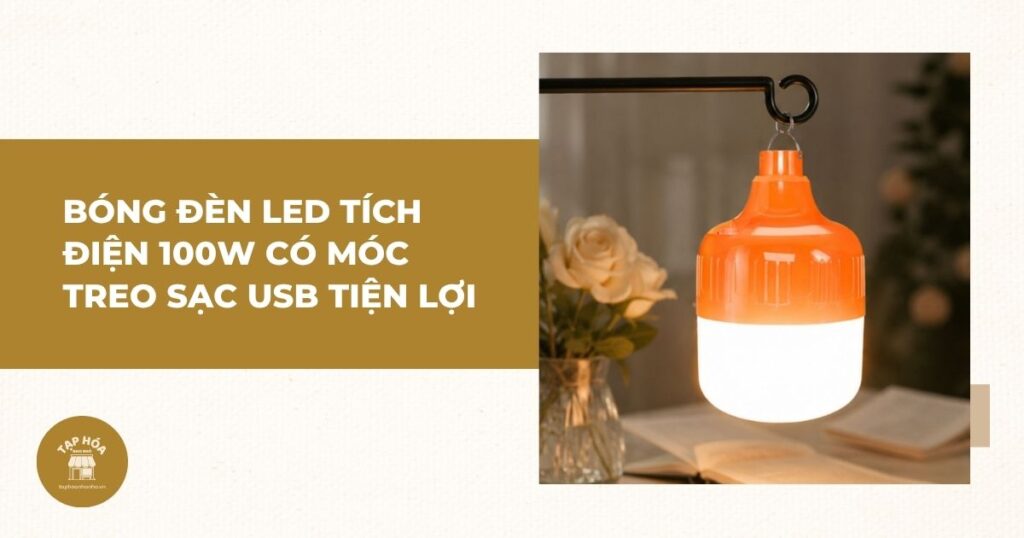 Bóng đèn LED tích điện 100W có móc treo sạc USB tiện lợi