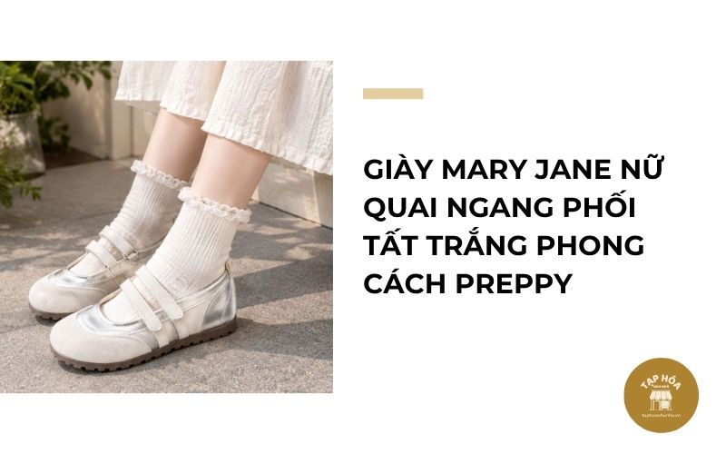 Giày Mary Jane nữ quai ngang phối tất trắng phong cách preppy