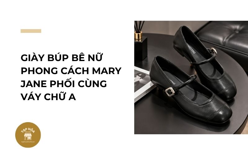 Giày búp bê nữ phong cách Mary Jane phối cùng váy chữ A