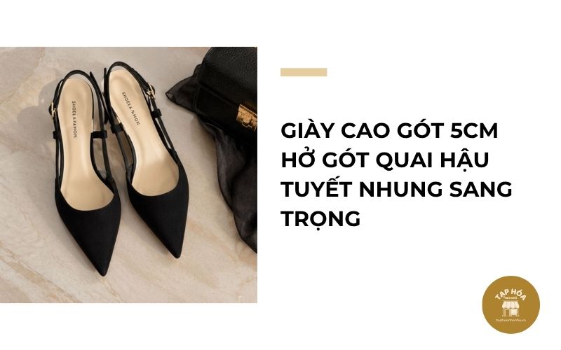 Giày cao gót 5cm hở gót quai hậu tuyết nhung sang trọng